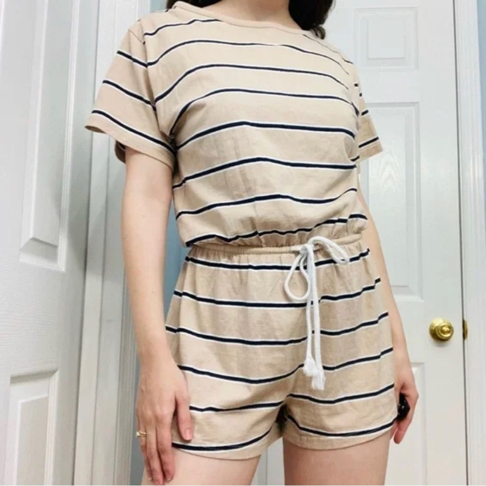 Sabo tan striped casual romper playsuit summer lounge